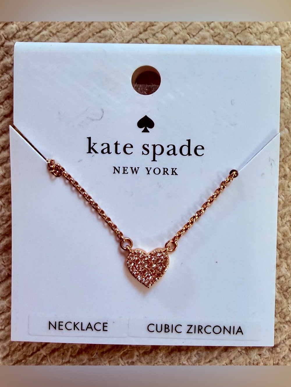 Kate Spade Yours Truly Pavé Heart Necklace – Rose Gold – New